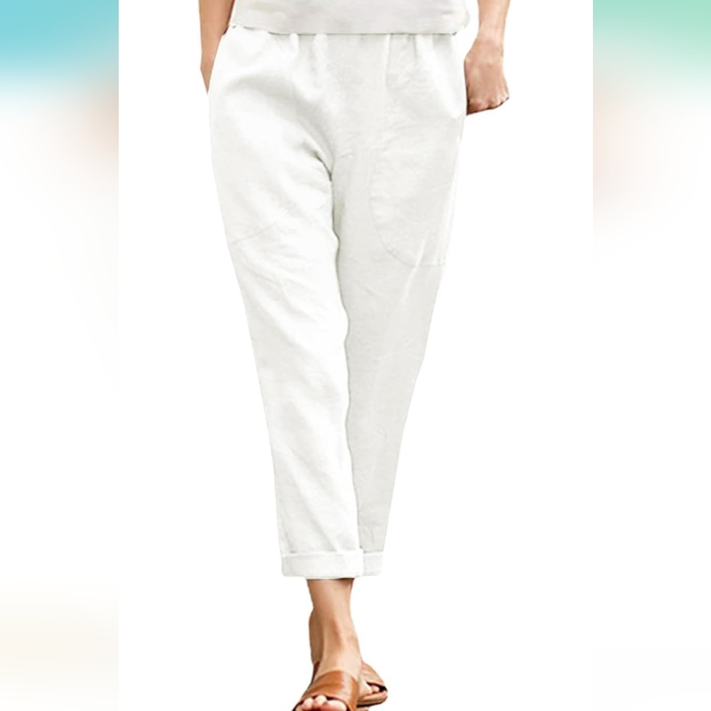 Langwyqu Tapered Capri Pants Loose Elastic Waist Ankle Length